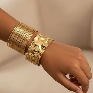 14k Gold Plated Simple Semicircular Hollow C-Shaped Bracelet,